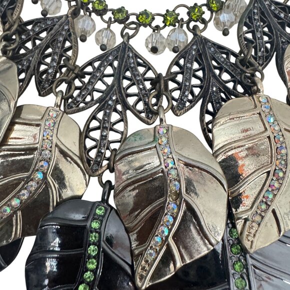 2/$25 Bicolor Leaf Statement Necklace With Multicolored Rhinestones - Picture 8 of 10